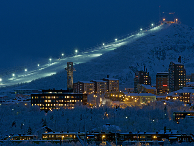Kvällsvy över Kiruna stad.