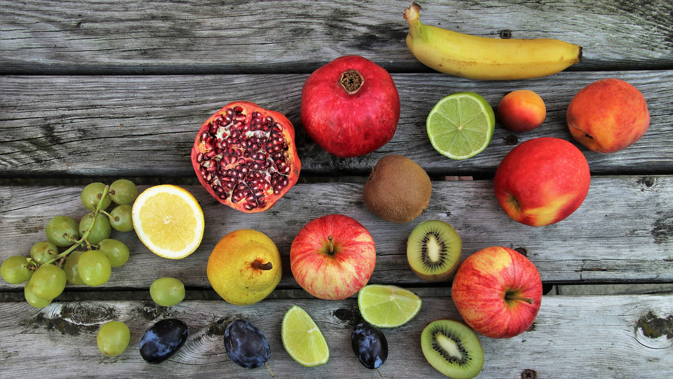 Colourful fruit on a wooden table